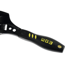 Detailansicht eines Rollgabelschlüssels mit ergonomischem Griff, Sechskant-Aussparungen und WG3 Logo.