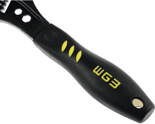 Ergonomischer Griff eines Rollgabelschlüssels in Schwarz und Gelb mit WG3-Schriftzug.