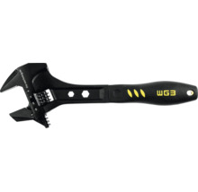 Schwarzer verstellbarer Einmaulschlüssel mit ergonomischem Griff, Messskala am Kopf und WG3 Logo.