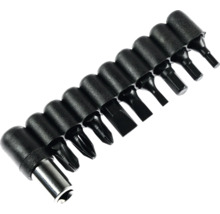 11-teiliges Bit-Set mit magnetischem Bithalter und verschiedenen Schrauberbits für Kreuzschlitz, Schlitz, Sechskant und Torx.