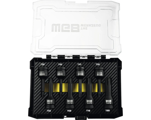 WGB Torx-Schraubendreher-Einsatz-Set, 8-teilig, Größen T30 bis T80, aus Chrom-Molybdän-Stahl, in Kunststoffkassette.