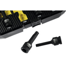 WGB Torx-Schlagschrauber-Bits aus Chrom-Molybdän-Stahl, übersichtlich sortiert in einem Werkzeugkoffer.
