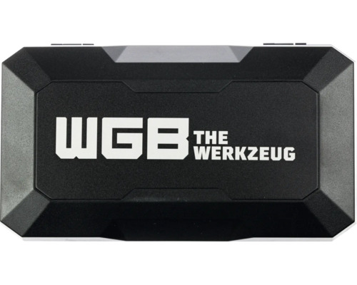 Schwarzer Werkzeugkoffer aus Kunststoff mit WGB Logo.