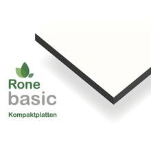 Rone Logo mit einer Detailansicht der Kante einer Rone basic Kompaktplatte.