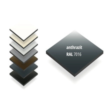 Farbauswahl für HPL-Platten mit Detailansicht der Farbe Anthrazit RAL 7016.