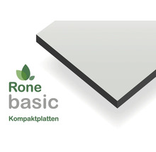 Rone basic Kompaktplatte mit heller Oberfläche, dunklem Kern und Rone basic Logo.