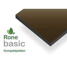 Rone basic Kompaktplatte mit dunklem Kern, Detailansicht einer Ecke, Rone basic Logo.