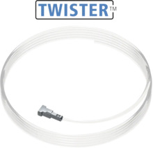 Twister Logo mit einem transparenten Perlonseil für Galerieschienen