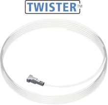 Twister Logo mit einem transparenten Perlonseil zur Bildaufhängung inklusive vormontiertem Seilgleiter.