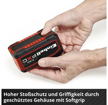 Einhell Power X-Change Akku mit stoßgeschütztem Gehäuse und Softgrip-Oberfläche für bessere Griffigkeit.