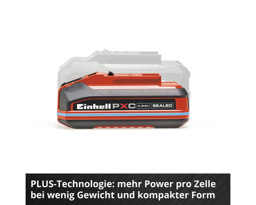 Einhell Akku 18 Volt 4 Ampere Stunden Power X Change Sealed im Größenvergleich