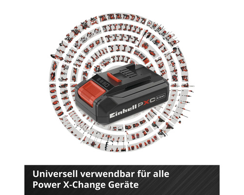 Einhell Power X-Change Akkumulator 2,5 Amperestunden, universell einsetzbar für alle kompatiblen Elektrowerkzeuge und Gartengeräte des Systems.