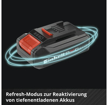 Einhell Power X-Change Akku mit Refresh-Modus zur Reaktivierung von tiefenentladenen Akkus.