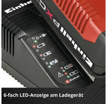 Nahaufnahme der sechsstufigen LED-Statusanzeige an einem Einhell Akku-Ladegerät.