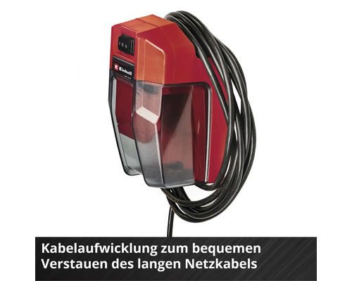 Einhell Gerät mit integrierter Kabelaufwicklung für das Netzkabel und Einhell Logo.