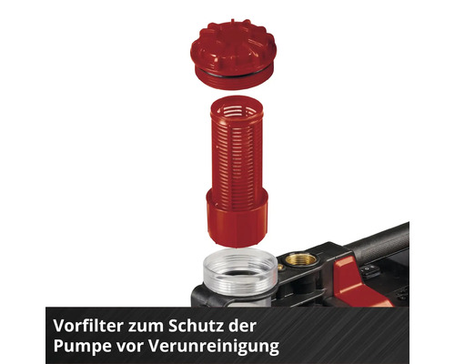 Vorfilter für Gartenpumpe mit herausnehmbarem Filtereinsatz und Schraubdeckel zum Schutz vor Verschmutzung.