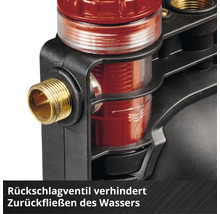 Rückschlagventil einer Wasserpumpe mit transparentem Gehäuse und Messinganschluss verhindert das Zurückfließen von Wasser.