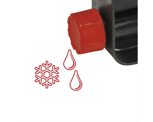 Einstellknopf mit Symbolen für Frostschutz und Wasserablauf.