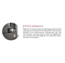 JUSTUS airBalance Detailansicht der mechanischen Primärluftsteuerung an einem Kaminofen zur automatischen Regelung der Verbrennung.