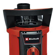 Oberseite einer Einhell Gartenpumpe mit Tragegriff, Anschlussstutzen, Einhell Logo und Drehschalter.
