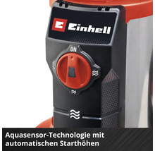 Detailansicht einer Einhell Pumpe mit Aquasensor-Technologie, Drehschalter und Einhell Logo.