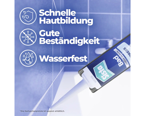 Sista Bad Sanitär Silikon Weiß beim Auftragen in eine Fliesenfuge. Vorteile: Schnelle Hautbildung, gute Beständigkeit, wasserfest.