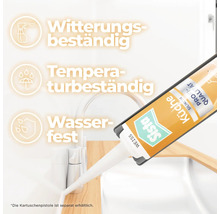 Sista Küche Silikon Weiss an einer Küchenspüle, witterungsbeständig, temperaturbeständig und wasserfest.