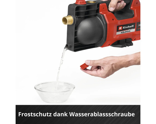 Einhell Aquinna Gartenpumpe wird über die Wasserablassschraube entleert, um Frostschutz zu gewährleisten.