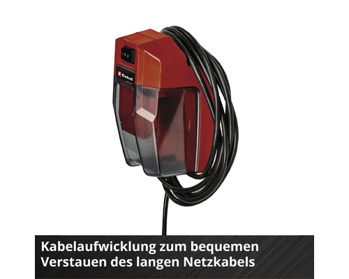 Einhell Wand-Ladegerät mit Kabelaufwicklung für das Netzkabel und transparentem Schutzdeckel.
