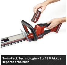 Einhell Akku-Heckenschere mit Twin-Pack-Technologie für zwei 18 Volt Akkus, die separat erhältlich sind.