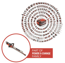 Einhell Akku-Heckenschere als Teil der Power X-Change Familie, kompatibel mit einer Vielzahl von Akku-Gartengeräten und Werkzeugen.