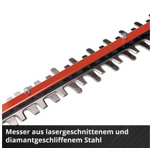 Nahaufnahme der Heckenscherenmesser aus lasergeschnittenem und diamantgeschliffenem Stahl.