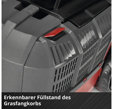 Füllstandsanzeige am Grasfangkorb eines Rasenmähers.