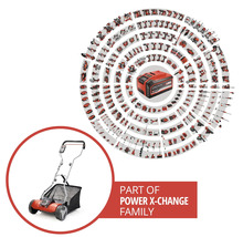 Einhell Akku-Vertikutierer-Lüfter als Teil der Power X-Change Werkzeug- und Gartengerätefamilie.