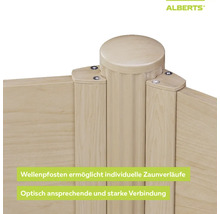 Alberts Zaunverbindung mit Wellenpfosten für variable Winkel und stabile Befestigung von Zaunelementen.