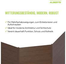 Alberts Produktinfo zu witterungsbeständigem, modernem und robustem Sichtschutzzaun in Holzoptik für Mehrfachabzweigungen.