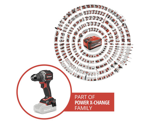 Akku-Bohrschrauber als Teil der Power X-Change Familie mit einer Vielzahl an kompatiblen Werkzeugen und Gartengeräten.