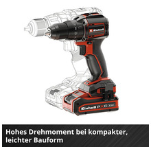 Einhell Akku-Bohrschrauber mit integriertem Einhell Logo und technischer Zeichnung im Hintergrund