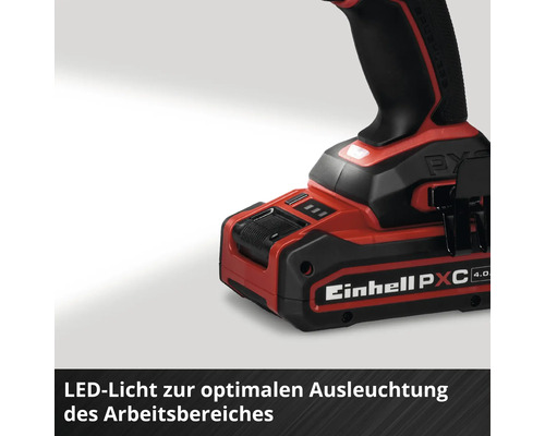 Akkubohrschrauber von Einhell mit integriertem LED-Licht zur Ausleuchtung des Arbeitsbereiches.