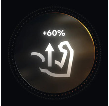 Symbol mit einem angewinkelten Arm und einem Pfeil nach oben als Zeichen für eine Leistungssteigerung um 60 Prozent