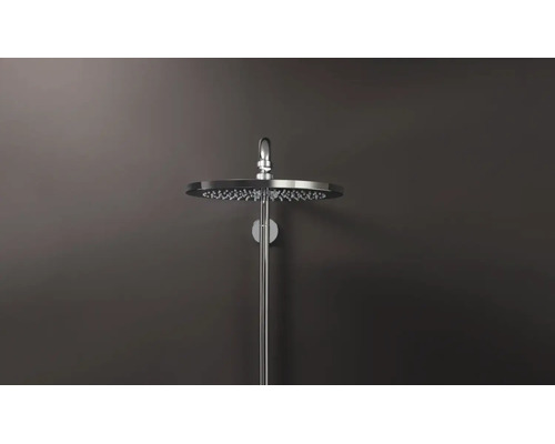 Runde Kopfbrause aus Metall mit Wandanschlussarmatur als Teil einer Duschsäule