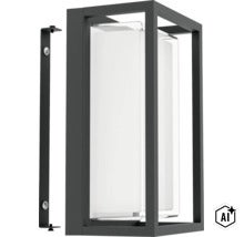 Moderne Wandleuchte in rechteckiger Form mit mattem Rahmen und Glasdiffusor für den Außenbereich. (Image AI modified or generated)