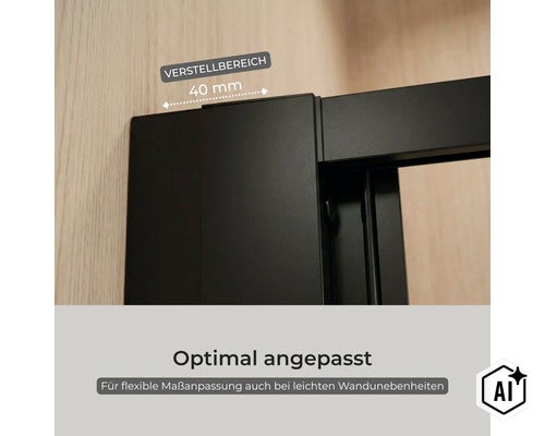 Duschwand Profil mit 40 Millimeter Verstellbereich für den Ausgleich von Wandunebenheiten. (Image AI modified or generated)