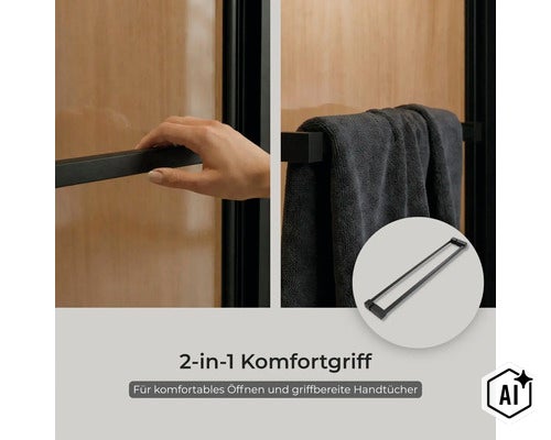 Duschwand Griff mit integriertem Handtuchhalter fuer Duschkabinen (Image AI modified or generated)