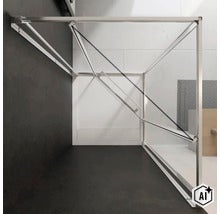 Moderne Duschtrennwand mit Metallrahmen und Klarglas in einem Badezimmer (Image AI modified or generated)
