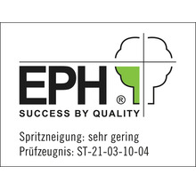 EPH Qualitaetssiegel fuer sehr geringe Spritzneigung mit Pruefzeugnisnummer ST-21-03-10-04