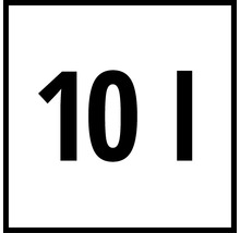 Symbol mit der Angabe von 10 Litern Inhalt.