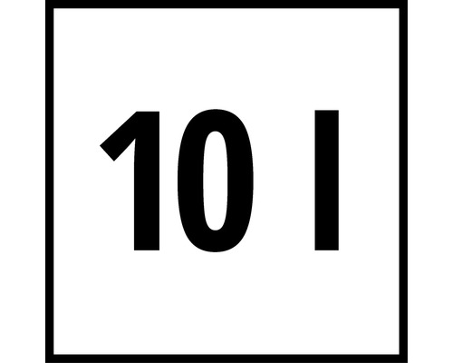 Symbol mit der Angabe von 10 Litern Inhalt.
