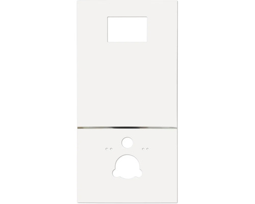Eine rechteckige, flache Frontplatte für einen Unterputzspülkasten mit Aussparungen für Spültasten.