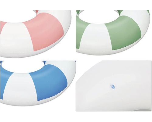 Set mit drei aufblasbaren Schwimmreifen in verschiedenen Designs mit Ventil.